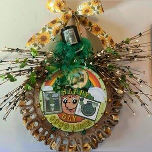 Hand Crafted Good Luck Wall Decor with Green and Gold Accents